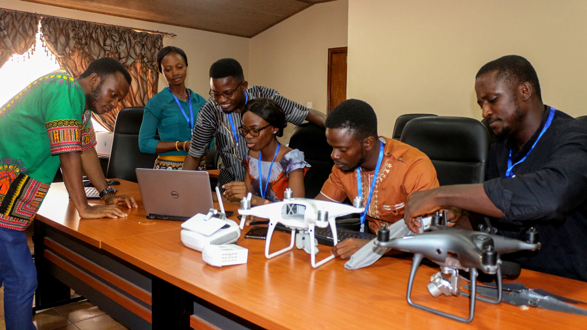 Sierra Leone Flying Labs team conducting drone survey planning.