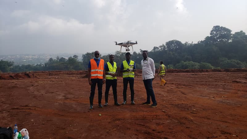 Nigeria Flying Labs team and their drone assigned to map area erosion
