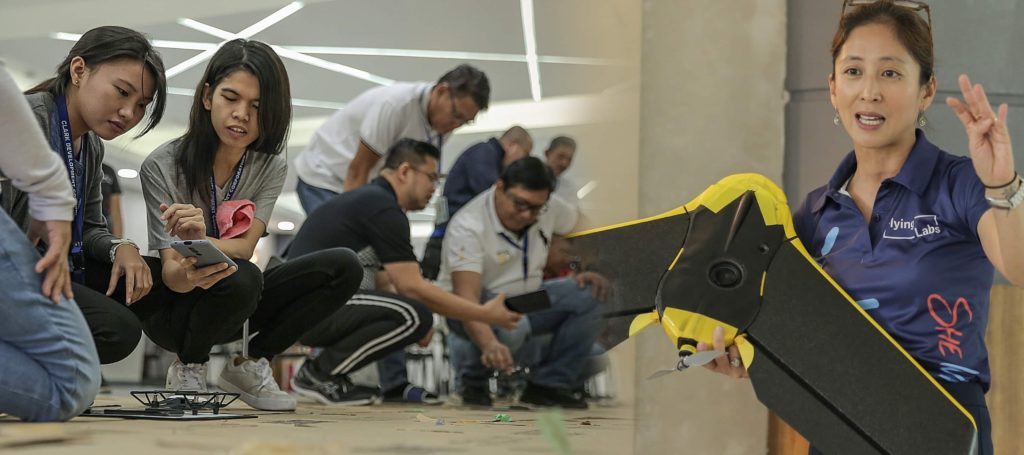Philippines Flying Labs Country Director Dr. Heidi Sampang teaches the basics of drone flight to CDC employees. (Photo: Ric Gonzales)
