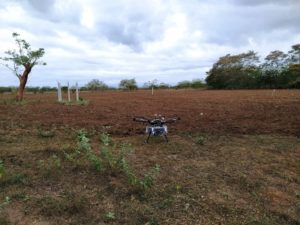 Drone landed in a field
